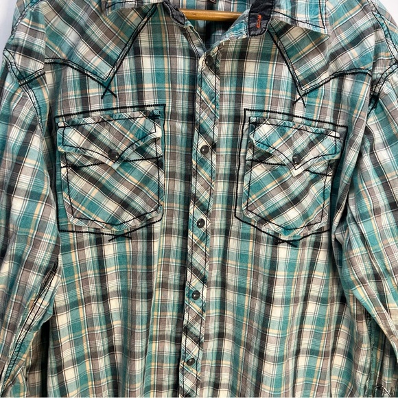 1843 Cowboy Up Vtg Mens Pearl Snap Western Blue Embroidered Button Up Shirt Sz L - Picture 2 of 8